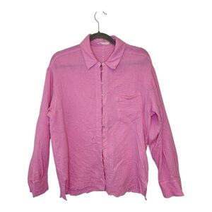 New Im Pink 100% Cotton Gauze Button Down Coastal Resort Casual Shirt Top S